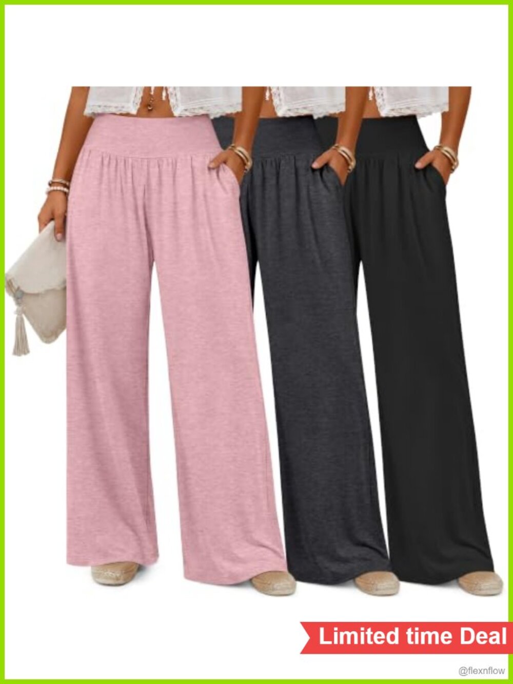 3 Pack Wide Leg Yoga Pants High Waist with Pockets
